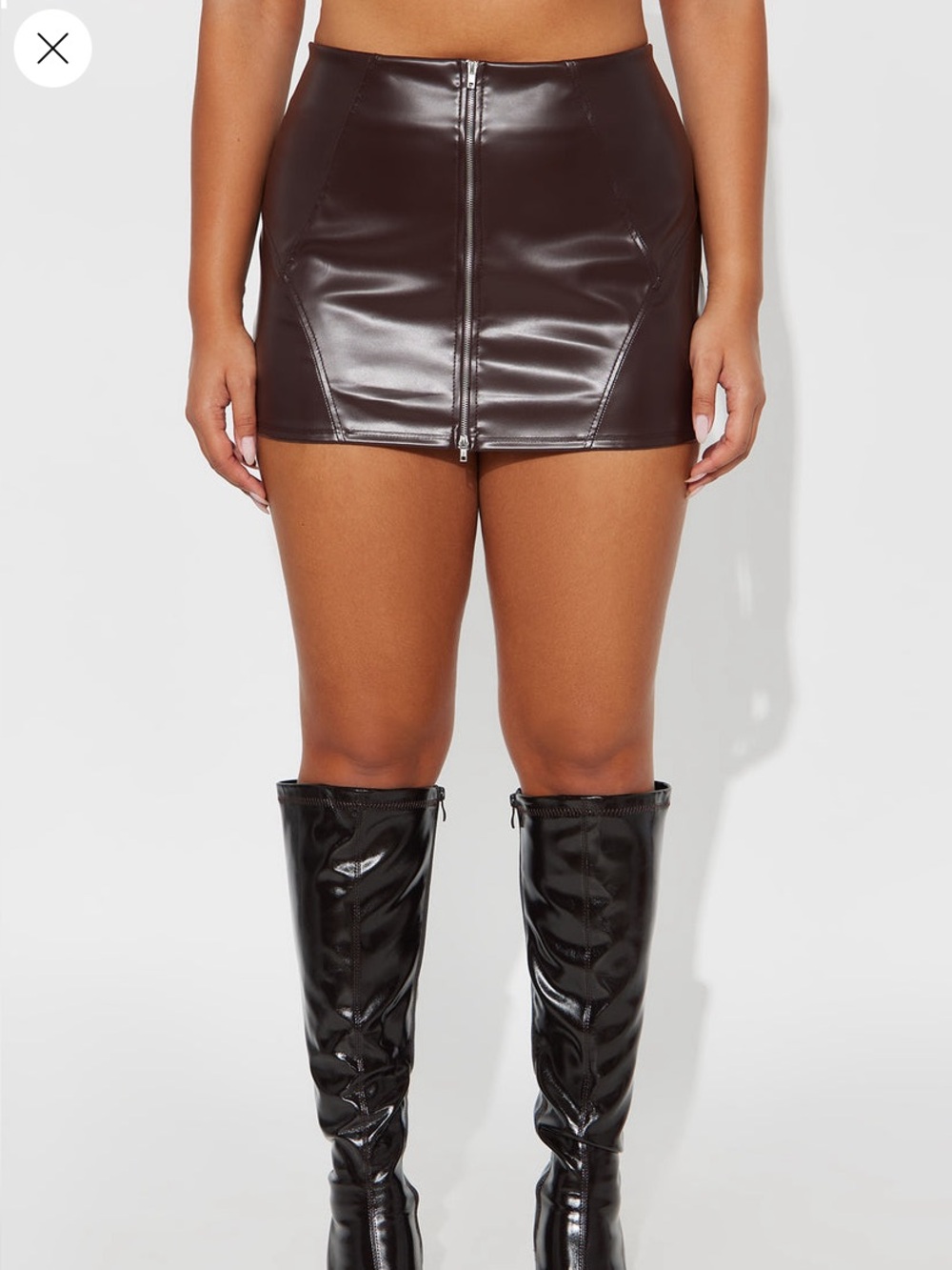 Brand New Dark Brown Faux Leather High-Waisted Mini Skirt